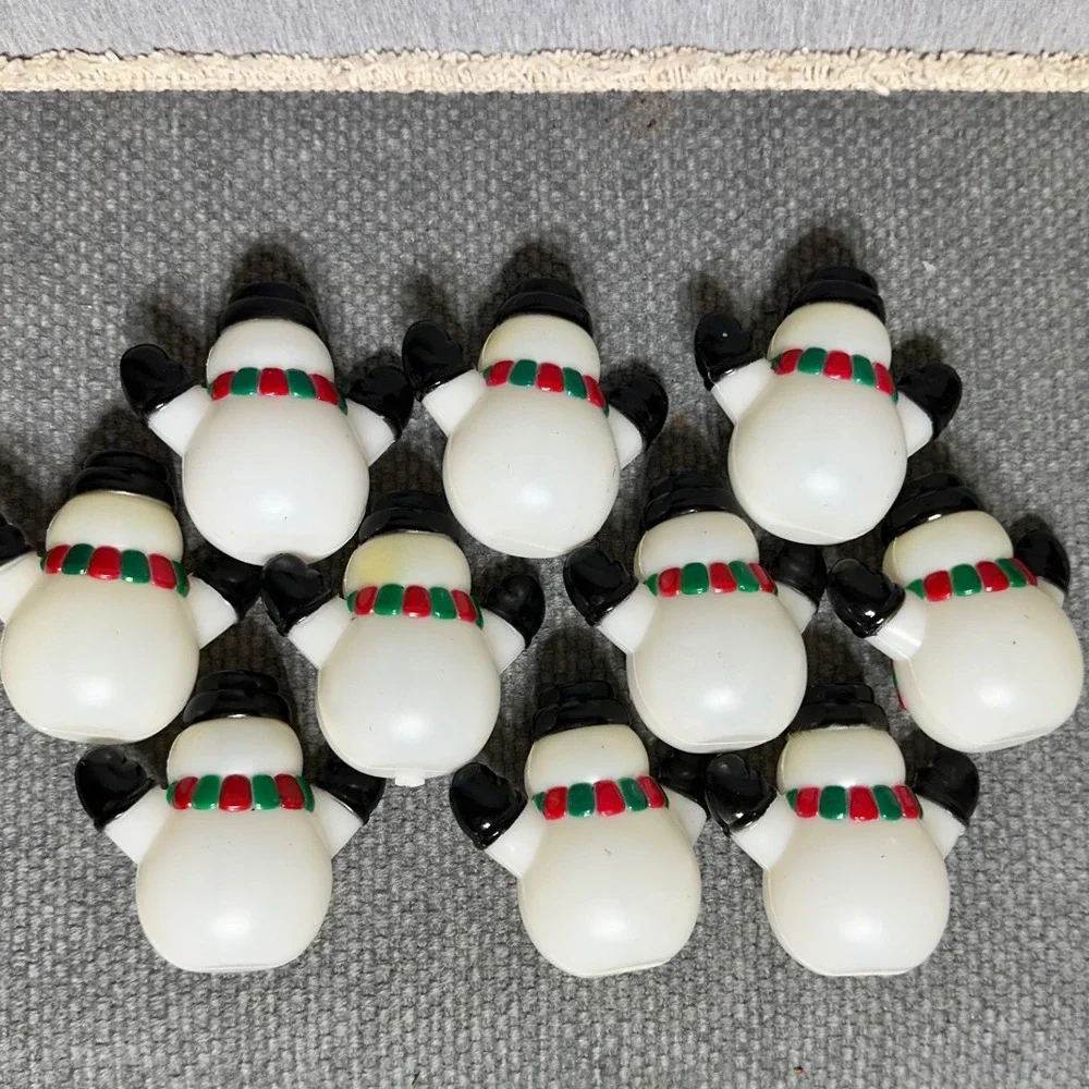 Lot of 10 Vintage Snowman Blow Mold Christmas Light Covers Red Green Scarf Hat